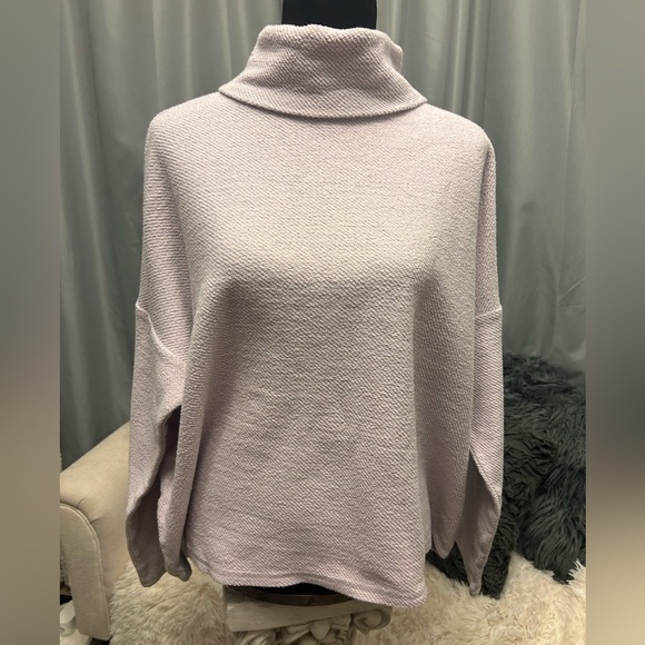 Aerie Cozy Cowl Neck Oversized Sweatshirt lavender textured L 136 - Picture 1 of 7